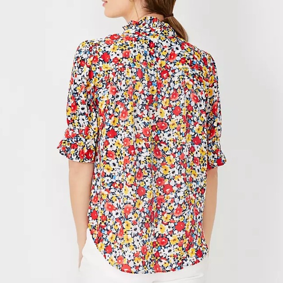 Ann Taylor White Ruffled Blouse with Mandarin Collar - Picture 3 of 5